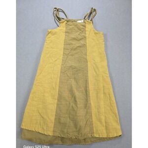 Tahari Girl Dress 8 Cotton Rayon Gold Sleeveless Braided Straps Summer Lined